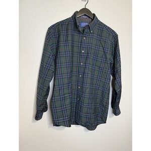 Vintage Sir PENDLETON Shirt Mens Size Medium Green Wool Plaid Button Up